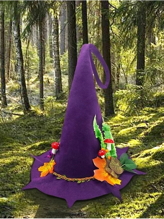 Other - Purple Witch Hat with Fall Leaf & Mushroom Accents